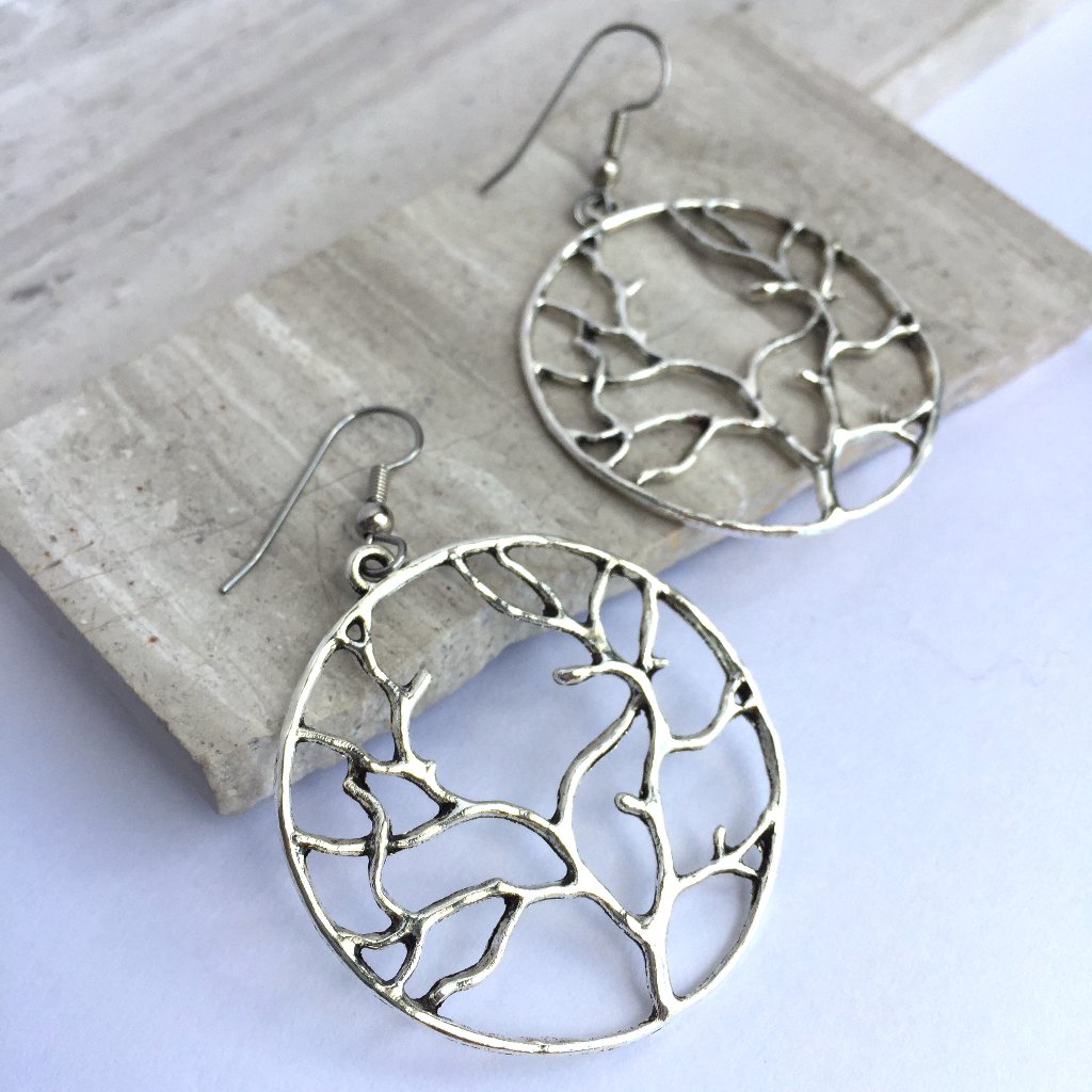 Silver Tree Branch Hoop Earrings 25$